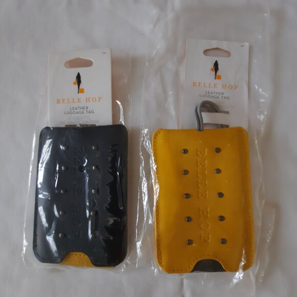 Set of 2 Belle Hop Genuine Leather Luggage Tags Black and Gold - Picture 6 of 6